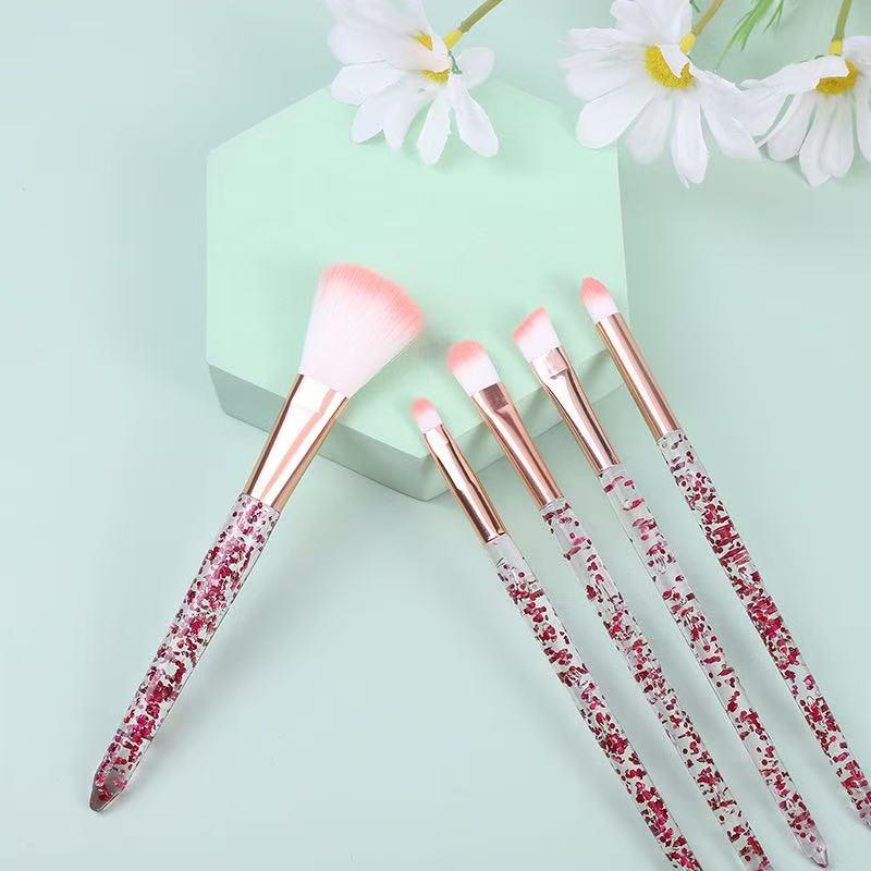 5-Piece Crystal Handle Makeup Brush Set with Soft Bristles