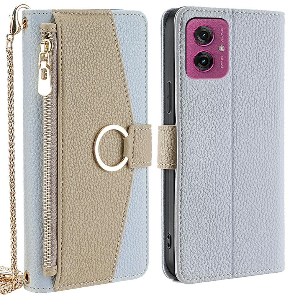 For Motorola Moto G55 5G Case Mirror Wallet Leather Phone Cover with Chain Shoulder Strap