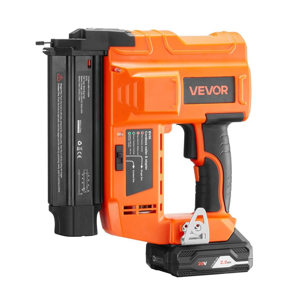 Cordless Brad Nailer, 18 Gauge, 20V Battery Powered Nail Gun, with 500 pcs Nails, 2.0 Ah Li-ion Battery and Charger, Adjustable Nailing Depth, for