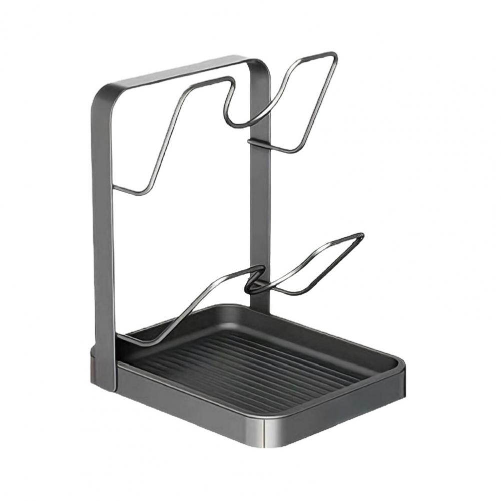 Sturdy Pot Lid Rack Pot Lid Holder with Drain Pan U-shaped Groove Kitchen Organizer Multifunctional Pot Lid Spoon Rack for Stove