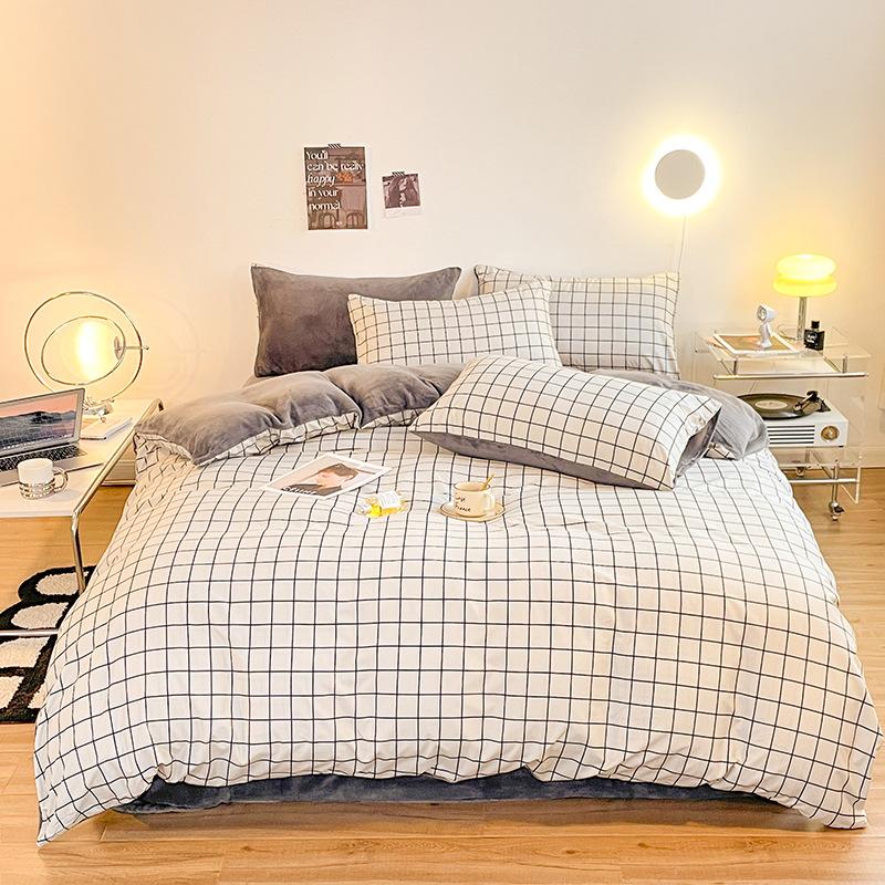 Cotton Fleece Coral Fleece Bed Four-piece Set Flannel Bedding Fleece Quilt Cover Bed Sheet Three-piece Set
