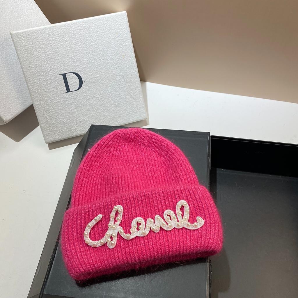 Pearl Hat Rabbit Hair Warm Knit Hat Women's Fashionable Winter Cold Hat Increase And Lengthen Double Folded Edges Hat