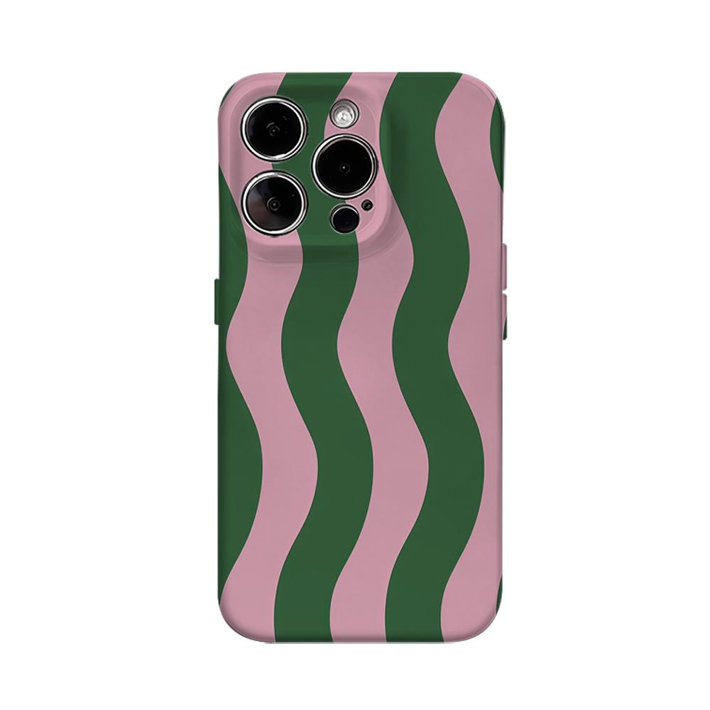 Green Pink Wavy Stripes Phone Case for IPhone 16 15 14 13 12 11 X XS XR XSMAX 7 8 Pro Max Plus Double-layer Back Cover