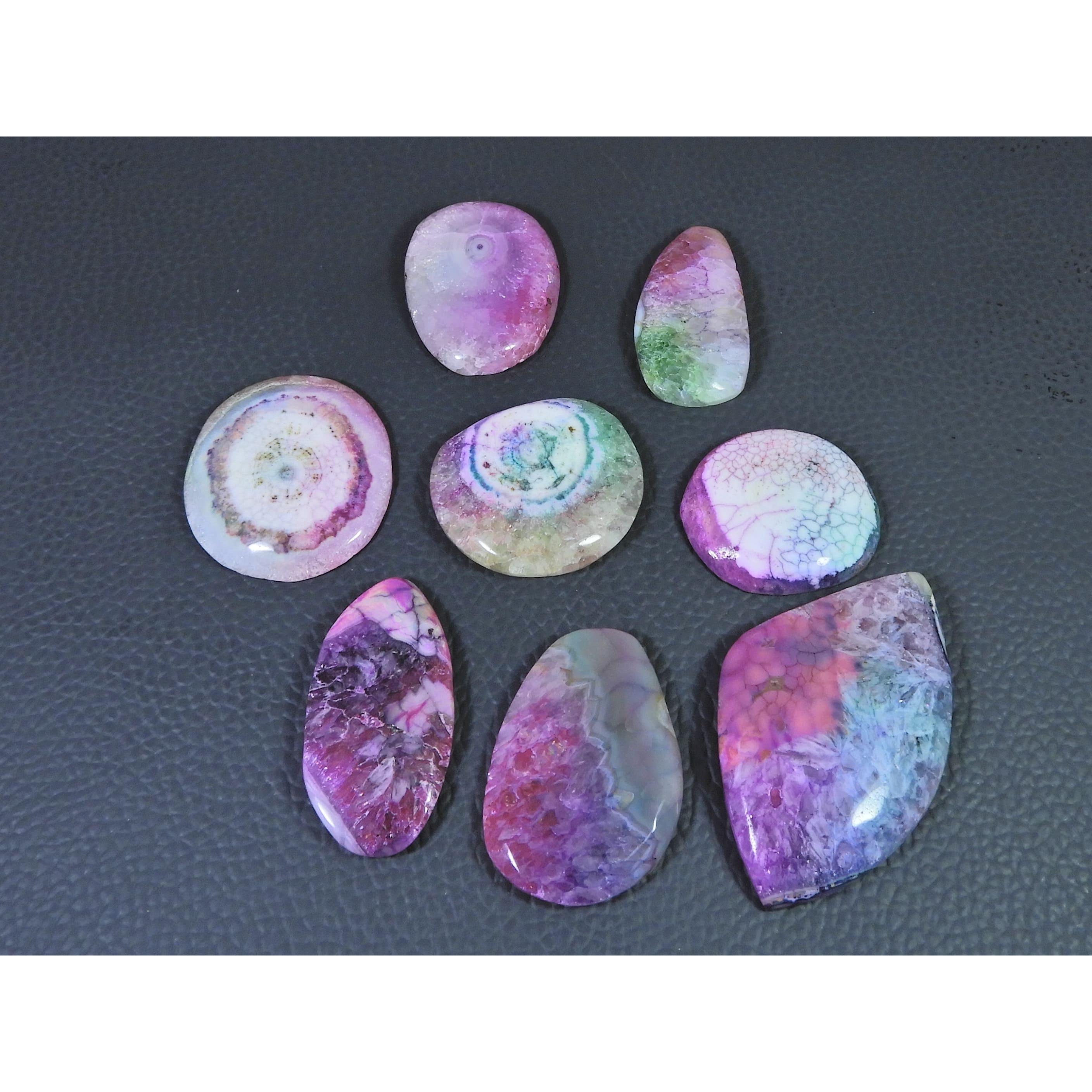 

333Cts.Color Enhanced Rainbow Solar Cab Agate Mix Loose Gemstone 8Pcs Lot C-2159