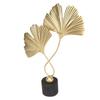 Leaf Statue Double Headed Ginkgo Shape Golden Attractive Decorative Metal Composite Wooden Base