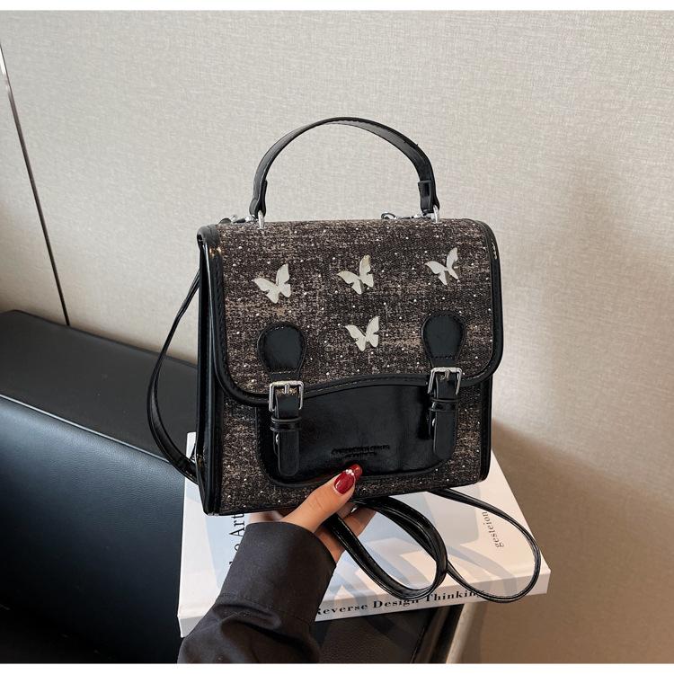 

Повседневный маленький рюкзак-бабочка, женская новая нишевая дизайнерская текстурная сумка на плечо, кроссбоди, маленькая квадратная сумка чёрный