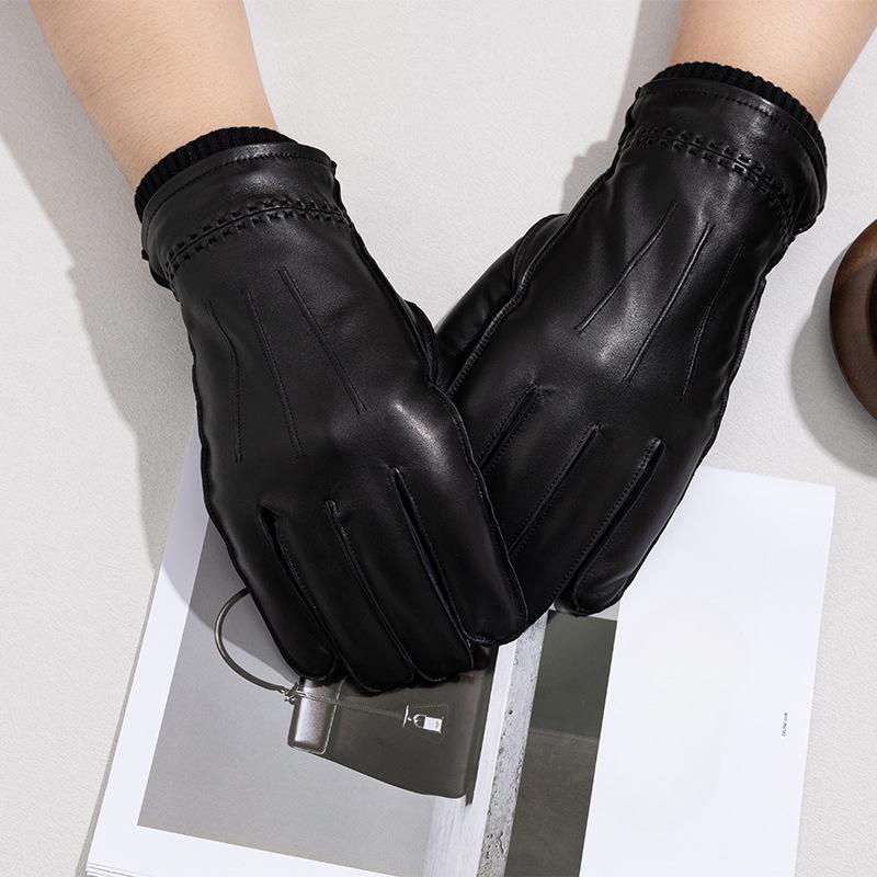 Mănuși de piele pentru bărbați pentru a menține cald în timpul ciclismului iarna Îngroșate pentru condus și ciclism și mănuși de exterior cu ecran tactil