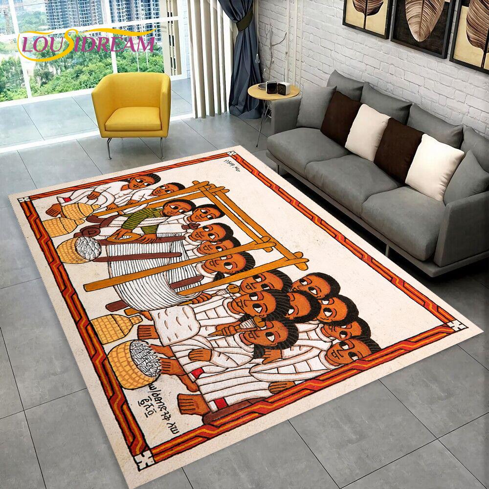 3D Africa Ethiopian Painting Art Custom Cartoon Area Rug Large,Carpet for Home Living Room Sofa Doormat Decor,Non-slip Floor Mat