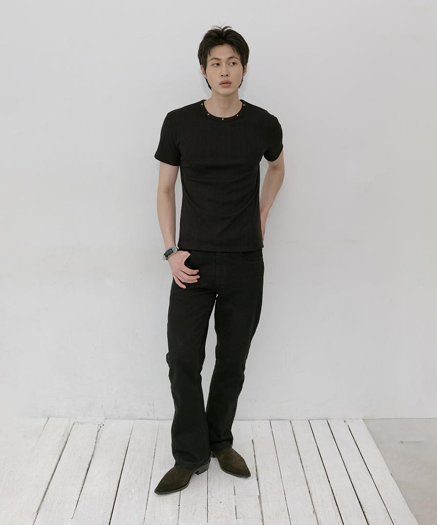 Lekim Studded Rib Tee (Black)