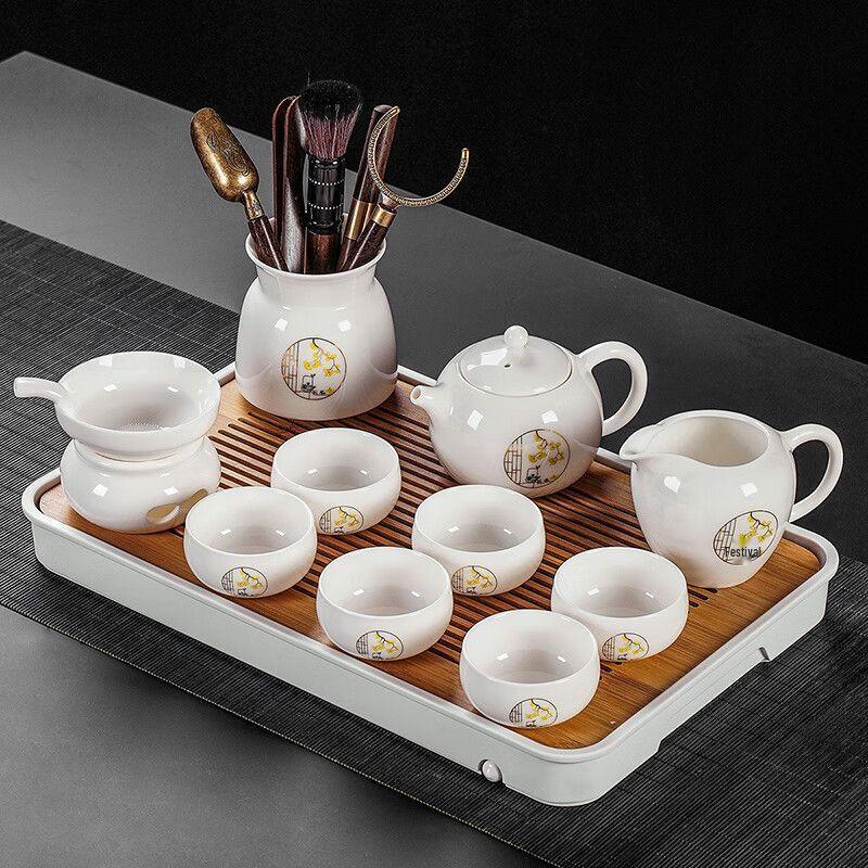 Elegant Suet Jade Porcelain Kung Fu Tea Set