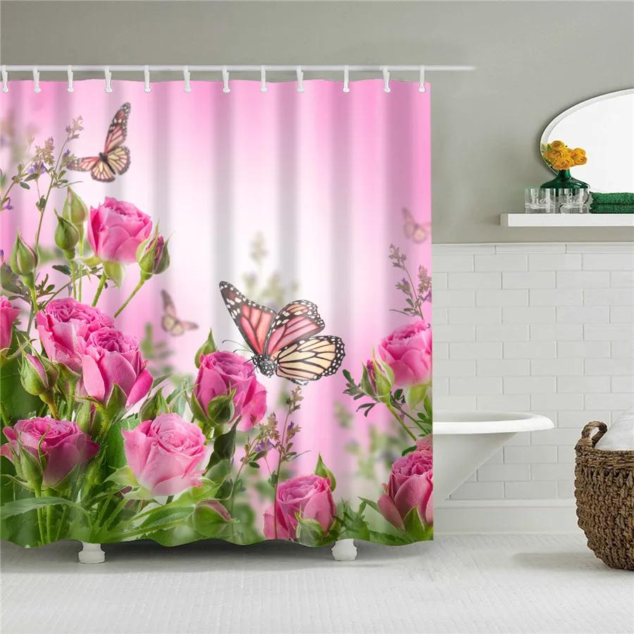 Flower Painting Printed Mildew Proof Polyester Shower Curtains Washable Waterproof Shower Curtains For Bathroom Home Decor