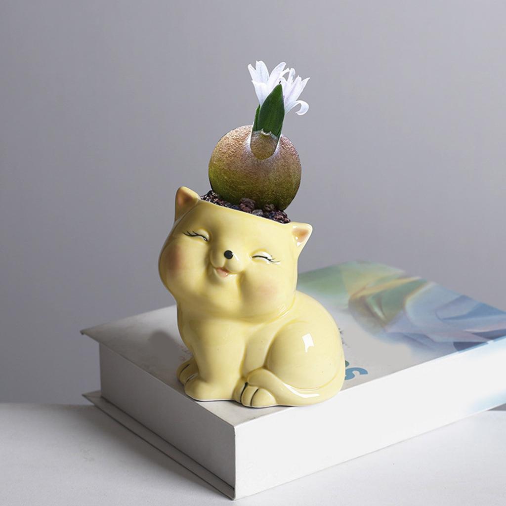Ceramic Fleshy Plant Pot Kitten Planter Plant Flowerpot Ornament for Fleshy Plant Cactuses Container for Home Balcony