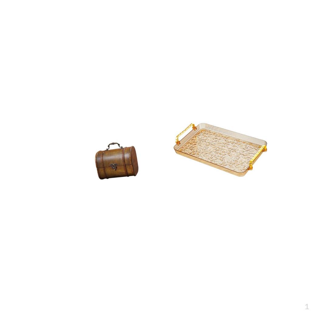 Vintage Wooden Jewelry Box Organizer And Dessert Plate Coffee Table Tray with Handle for Rings