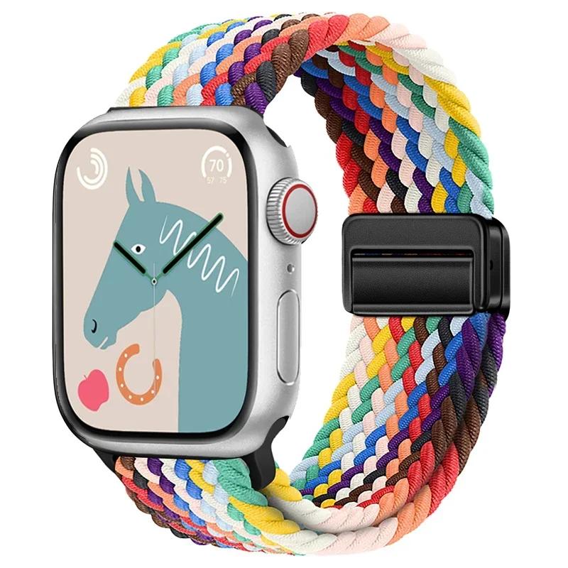Nylon Band For Apple Watch Strap 44mm 40mm 45mm 46mm 49mm 41mm 38 Magnetic Braided Bracelet iWatch Series Se 7 6 8 9 10 Ultra 2