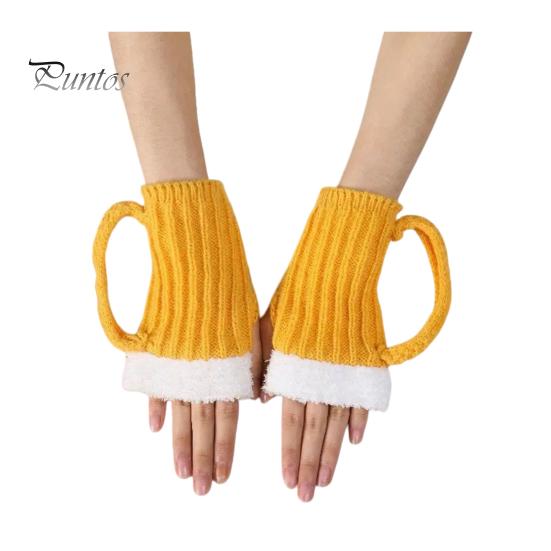 Warm Acrylic Winter Hat Funny Beer Mug Hat, Novelty Knitted Leg Warmers Playful Birthday Festival with Handles, Gloves for Adults, Men And Women