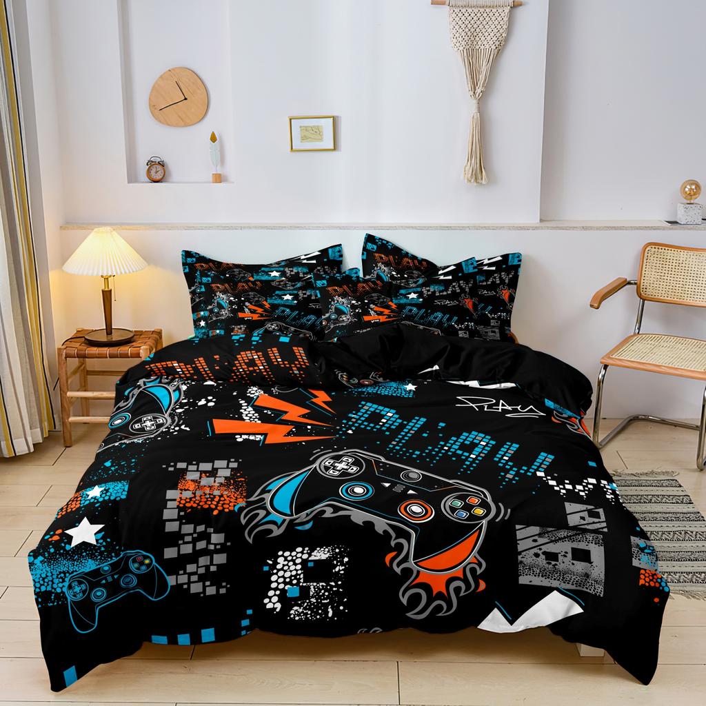 3pcs Video Game Controller Mouse Keyboard Headphone Pattern Duvet Cover Set - Modern Fashionable Cool Gamepad Print