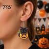 Cute Pumpkin Dangle Earrings Halloween Black Cat Earrings, Cartoon Animal Drop Jewelry Polished Smooth Edge for Women Girls, Novelty Holiday