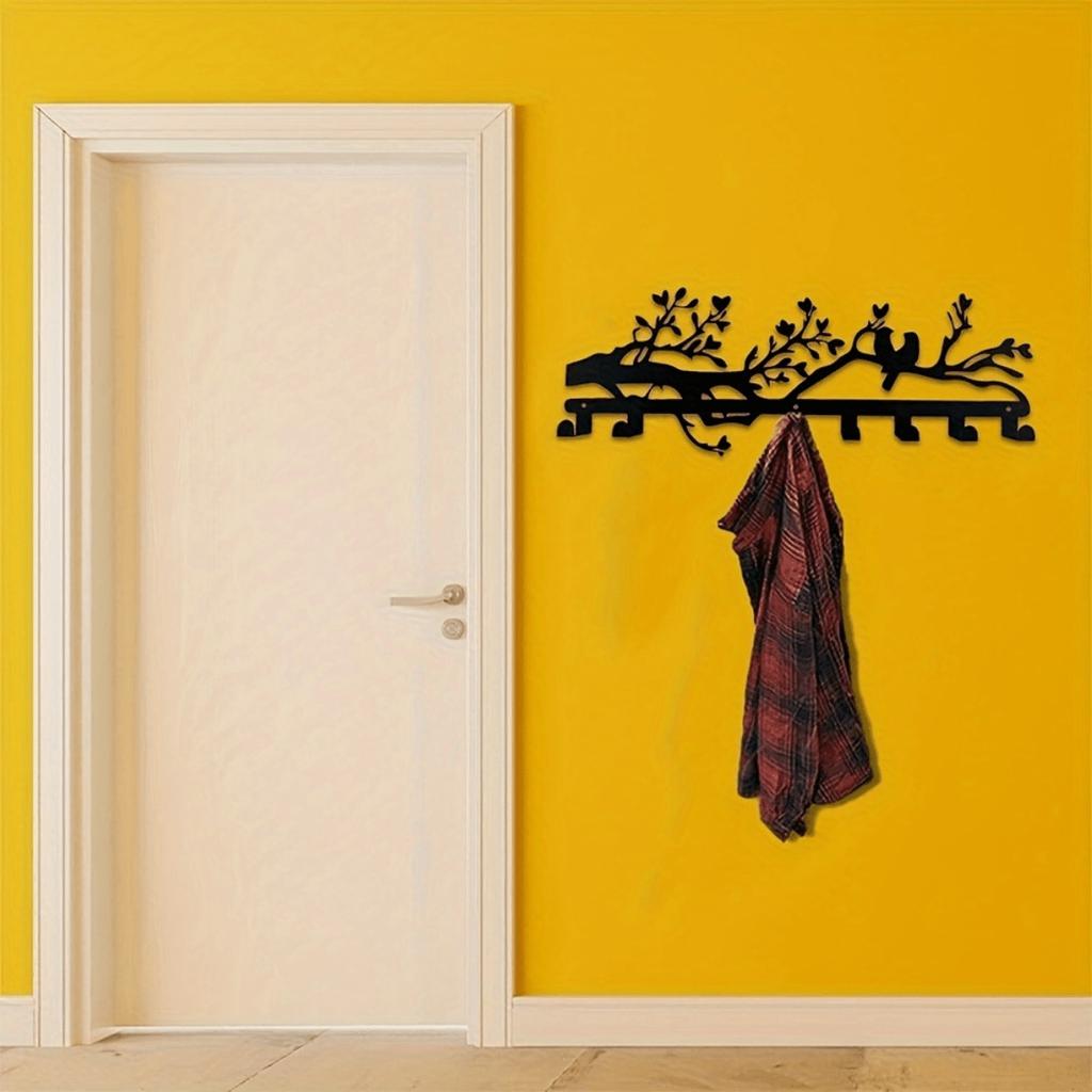 Metal Birds Key Holder Wall Mount Coat Hat Towel Rack Modern Floral Decor
