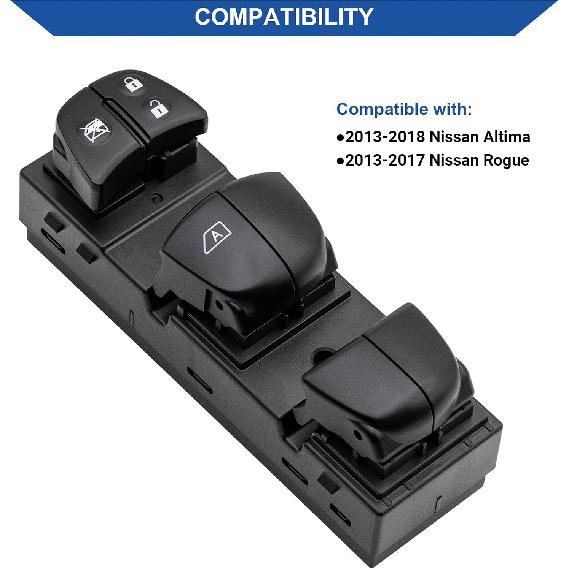 Obaee Master Power Window Switch Control Button Front Left Driver Side Compatible With Nissan Altima 2013-2018, Nissan Rogue 2014-2017, Replacement
