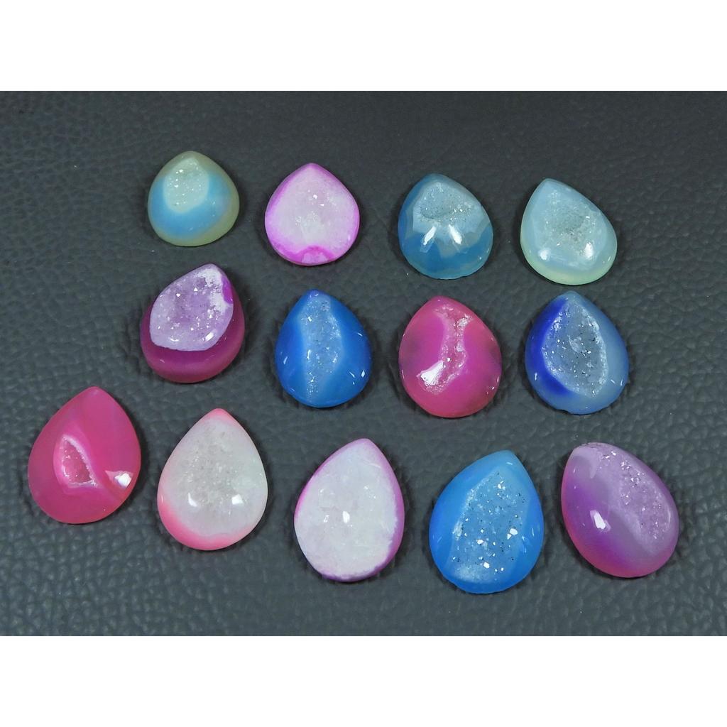 14X19MM Natural Window Druzy Agate Pear Cabochon Loose Gemstone 13 Pcs Lot C-3722