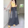 Spring Autumn Retro Plus Size High Waist A-line Denim Skirt for Women - Flattering Pear Shaped Figure & Slimming Belly Coverage