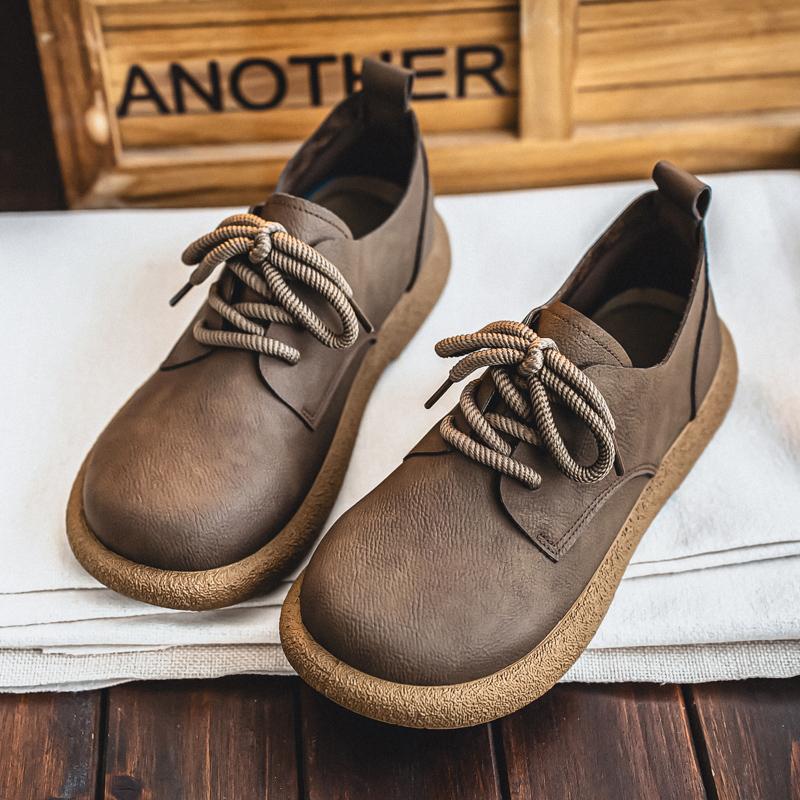 Classic Men's Casual Shoes Retro Breathable Leather Shoes Comfortable Work Shoes Lace-up Lightweight Walking Driving Footwear
