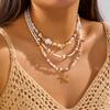 3Pcs/Set Vacation Starfish Faux Pearl Stone Necklace Summer Beach Ocean Theme Boho Choker Jewelry For Women
