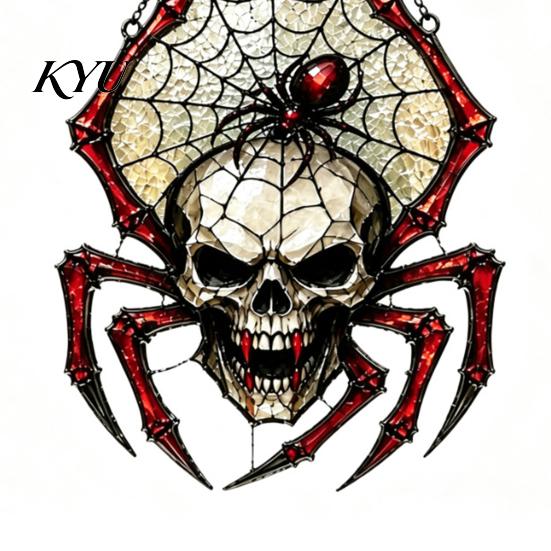Retro Dark Aesthetic Room Decor Vintage Gothic Spider Sun Catcher, Stained Glass Style Shaped Suncatcher, Acrylic Skull Wall Pendant Spooky