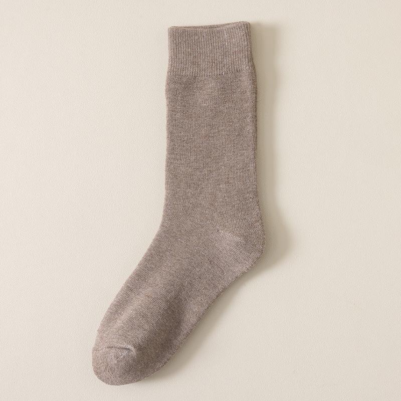 

Мужские толстые плюшевые носки средней длины для зимы, весны и осени с махровой подошвой и однотонными цветами One Size кофейный