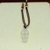 Natural White Chalcedony & Hetian Jade Leaf Pendant Necklace with Adjustable Rope