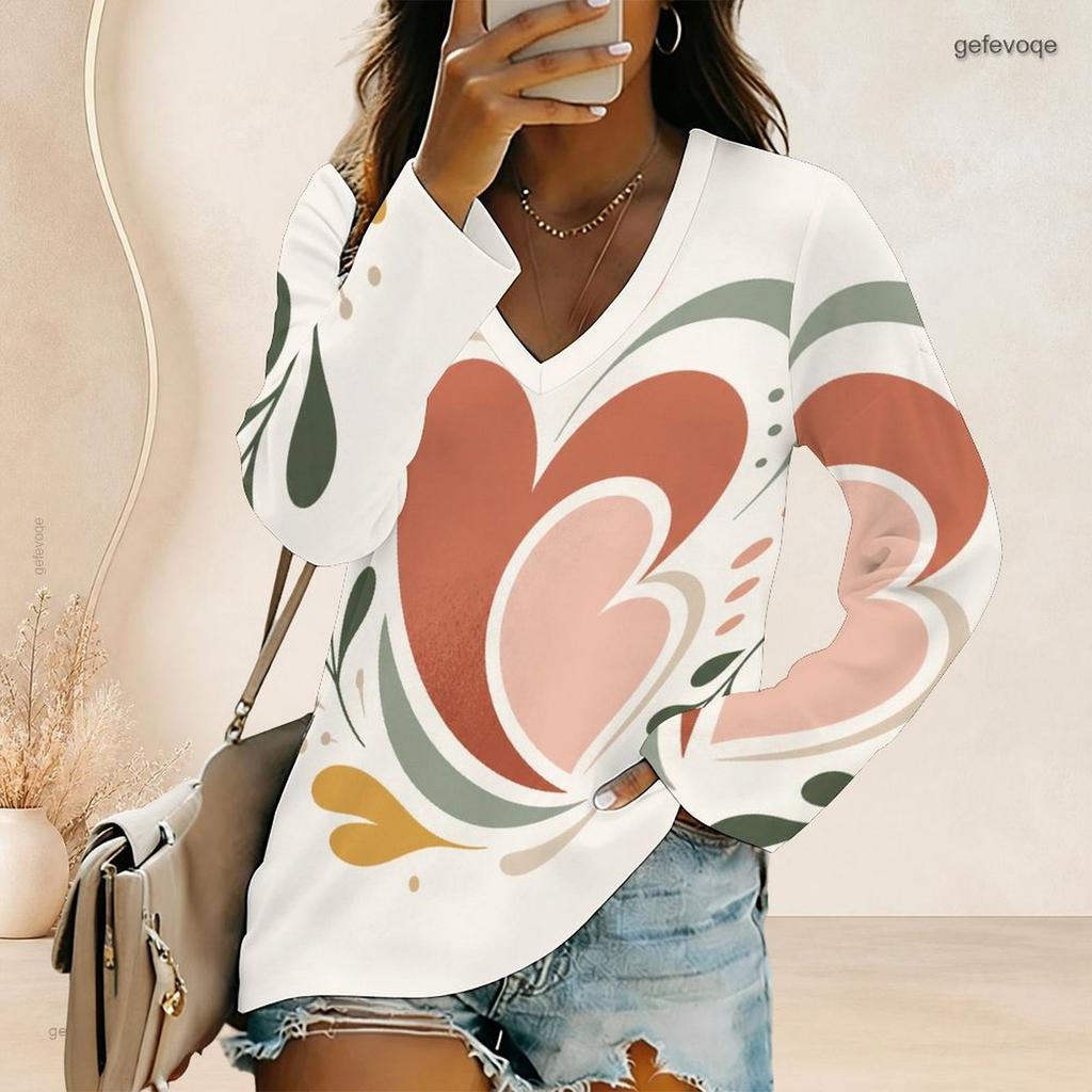 Plus Size Women V Neck Long Sleeve Button Detail Loose Stylish Comfortable Casual Daily Ladies Top
