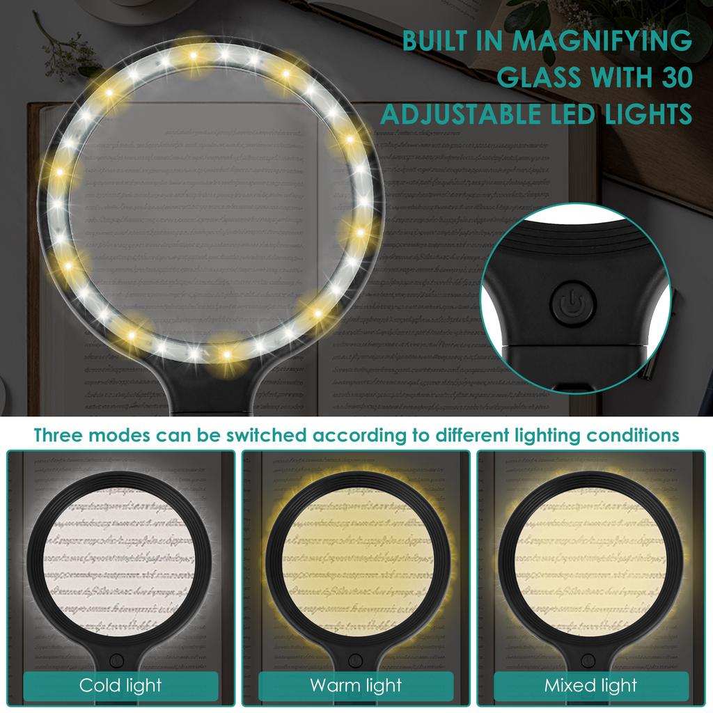 Neck Wear Magnifying Glass LED Handheld Magnifying Glass 3 In 1 Flexible Lighted Magnifying Glass for Reading Sewing Crafting