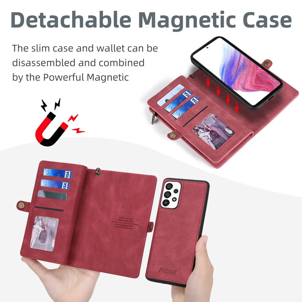 MEGSHI 017 Série Pro Samsung Galaxy A32 4G (Verze EU) Odnímatelné kožené pouzdro Magnetická absorpce Peněženka na zip Nárazuvzdorný kryt