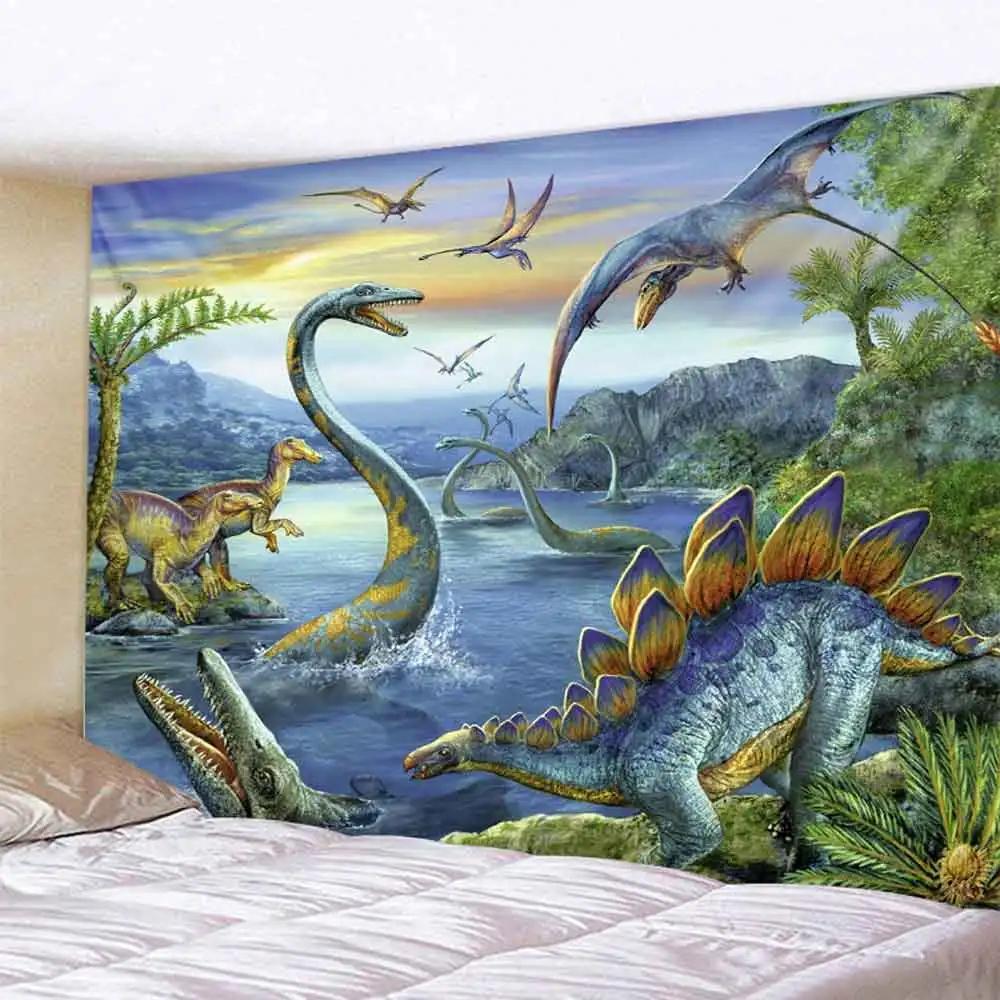 Forest Animals Dinosaur Tiger Wall Hanging Tapestry Art Deco Blanket Curtain  at Home Bedroom Living Room Decor