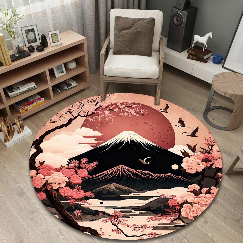 Statement Round Tiger Multicolor Area Rug, Non-Slip Floor Mat for Bedroom