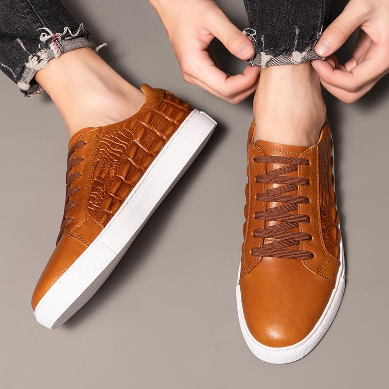 Men's Shoes Summer Business Board Shoes Men's Genuine Leather Crocodile Pattern Casual Shoes European Station Dress Large Size Leather Shoes Men