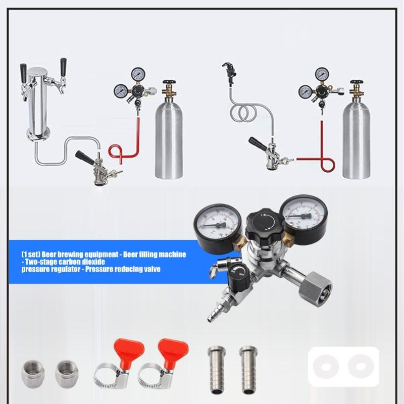 Beer Brewing Equipment CO2 Regulator Valves 5/16in Draft Beer Machine Double Stage Carbon Dioxide Pressure Reducing Valves