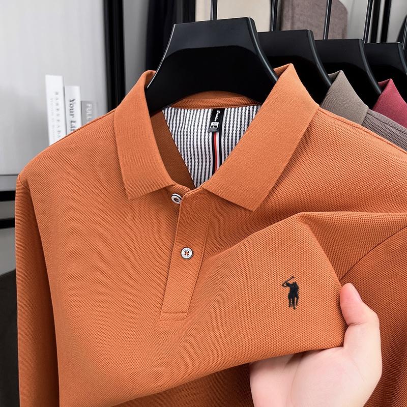 

100% Pure Cotton Springautumn Fashion Brand Men Long sSeeved Polo Shirt Exquisite Embroidery Comfortable High-quality Top T-shir 4XL оранжевый