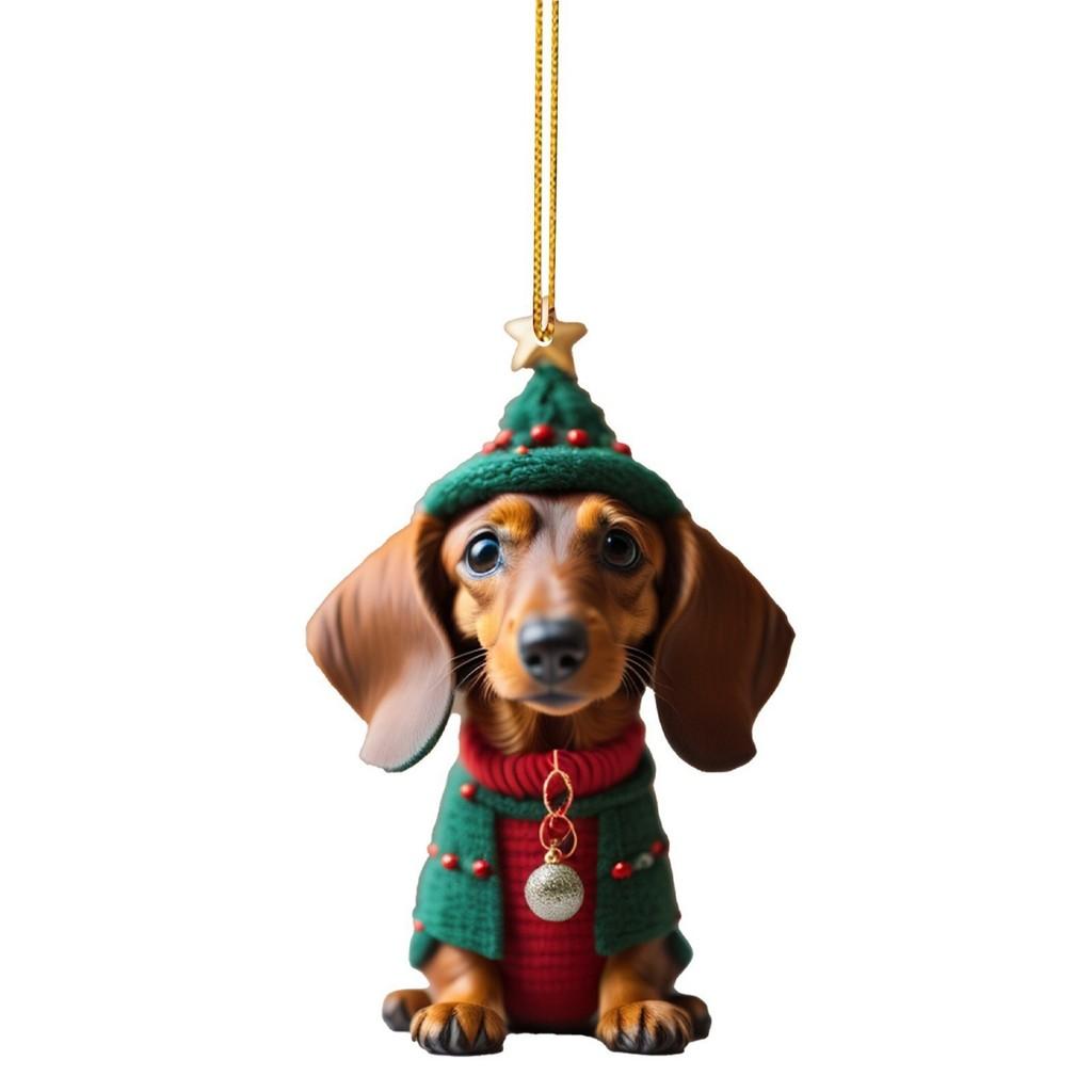 Cute Car Dachshund Hanging Decor For Vibrant Christmas Tree And Home Decoration