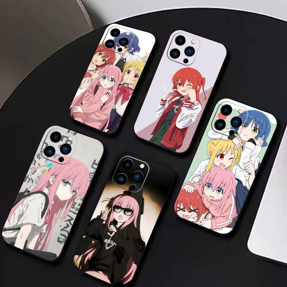 Anime Cute B-BOCCHI T-THE R-ROCK Phone Case For iPhone 16,15,14,13,12,17,Pro Max,Plus Silicone Black Case