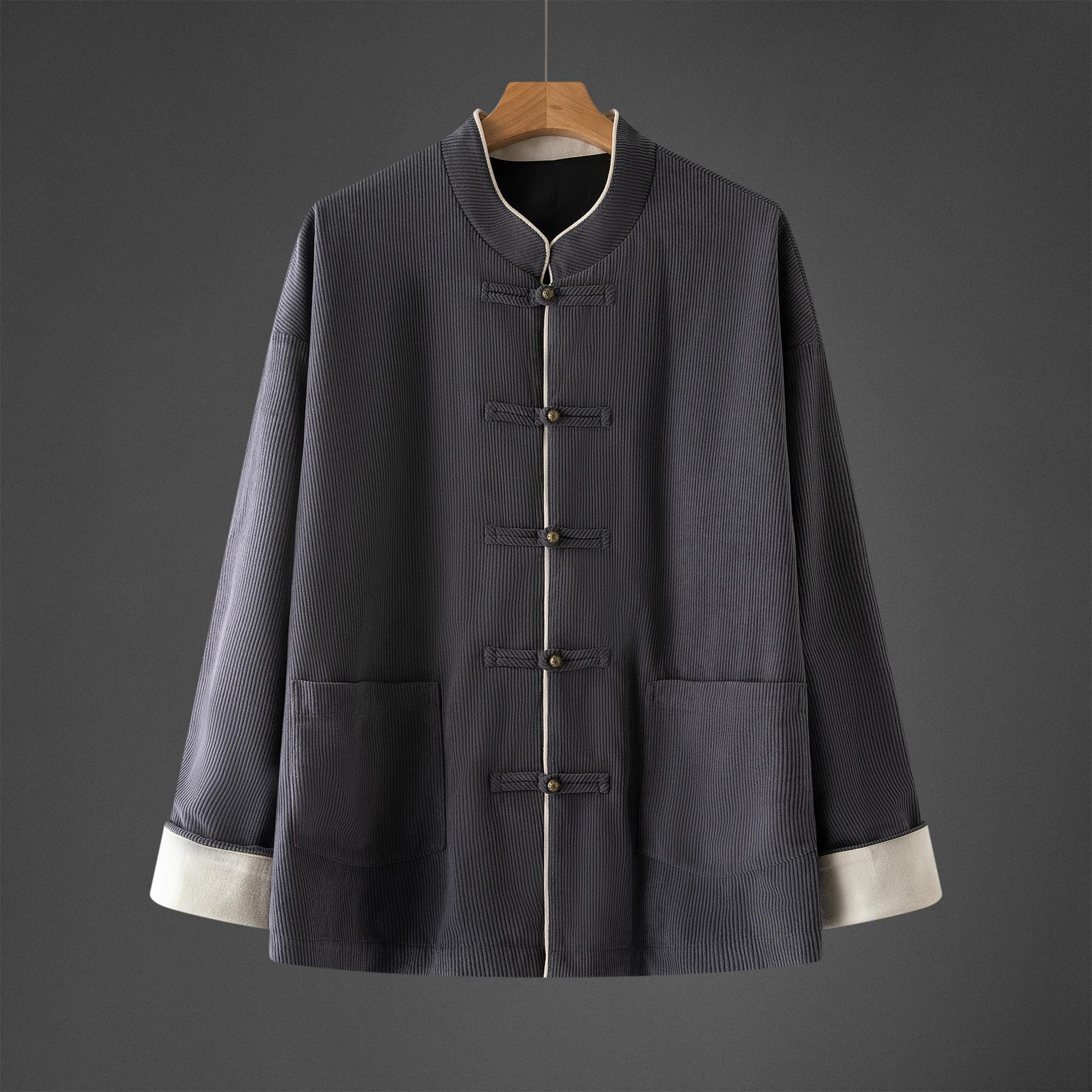 

Мужская традиционная китайская винтажная куртка Мужской костюм ханьфу Тан Осенняя мужская вельветовая куртка Мужская куртка на пуговицах Куртка для кунг-фу M темно серый