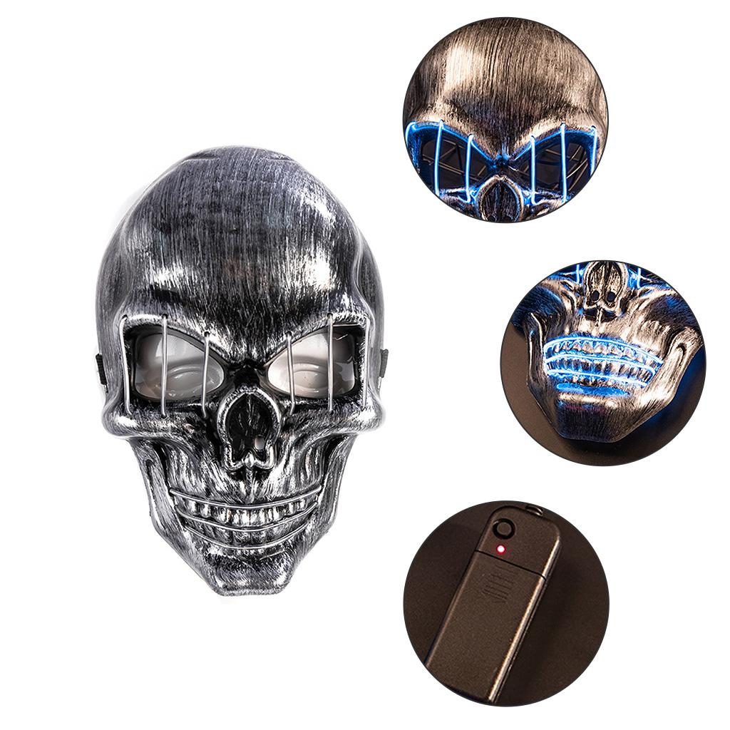 Skull Shape Cold Light Face Cover Glowing Halloween Mask Spoof Prank Toy Scary