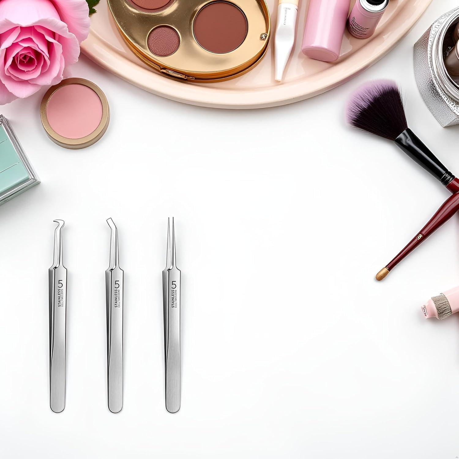 3 Pcs Silver Professional Blackhead Tweezer Professional Facial Blackhead Remover Tweezers Precision Extractor Acne Removal Kit Pimple Popper Tool