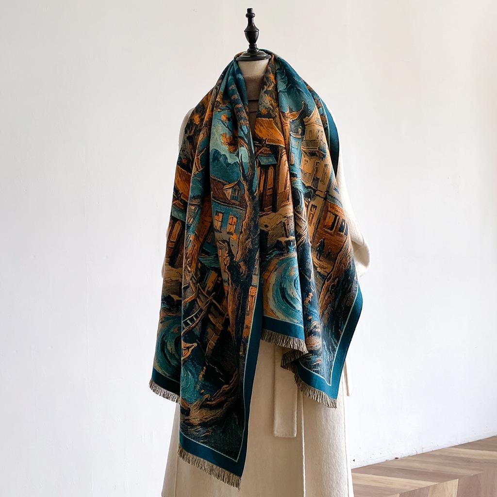 Print Women Imitation Cashmere Winter Thicken Scarf Shawl  Warm, Coldproof Windproof Blanket