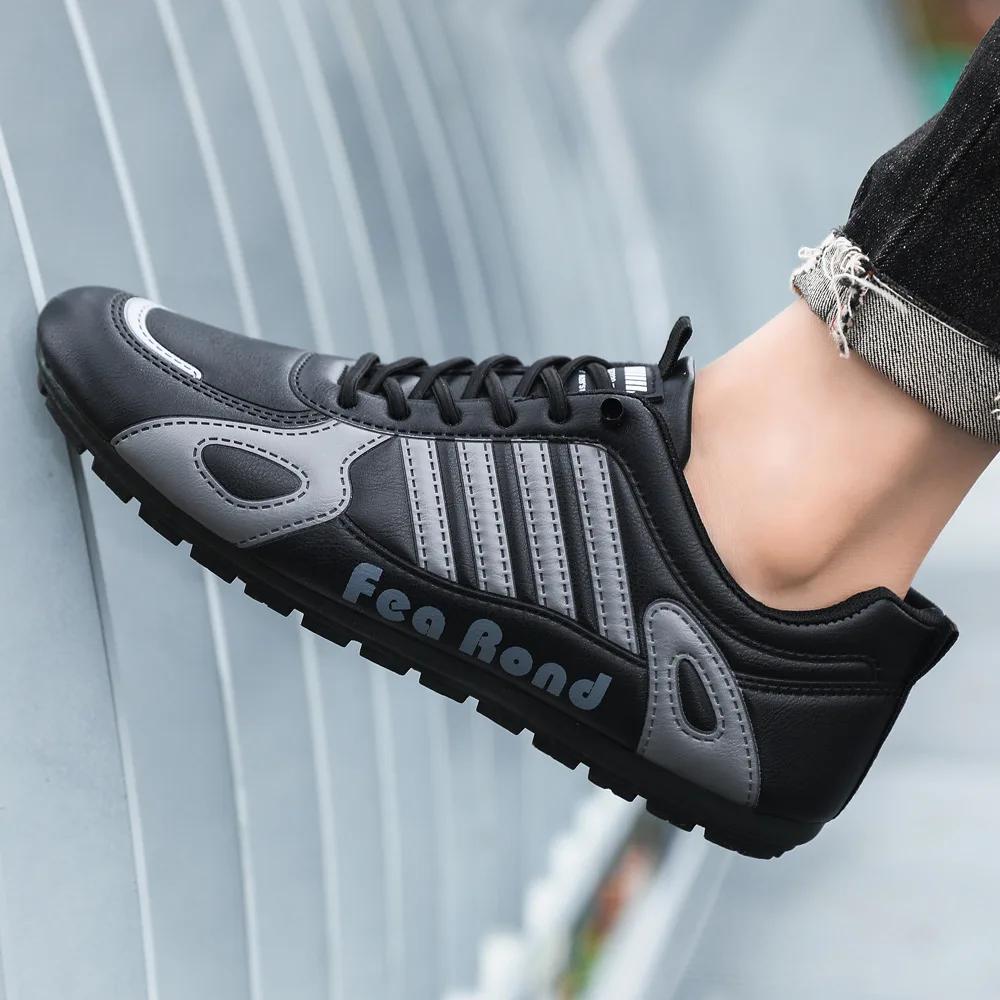 Fashion Men Leather Shoes Flat Bottomed Casual Sports Shoe Breathable Skateboard Board Walking Travel Running Sneakers Female Loafers