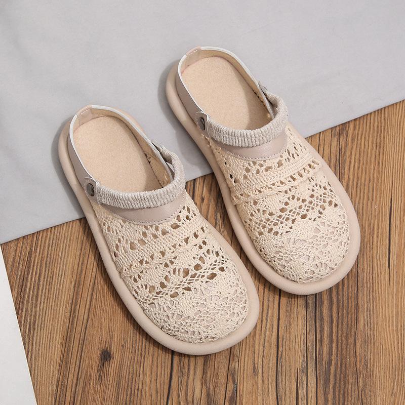 

Baotou sandals women s summer wear Internet celebrity versatile sandals one pedal flat-bottomed office work half drag popular single shoes 40 абрикосовый