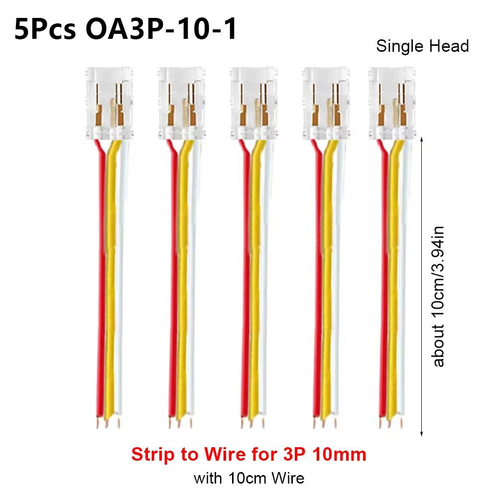 5Pcs/Set 2/3 Pin COB LED Wire Connector 8/10mm Single Head Pin Connector with 10cm wire Solderless LED Strip Connectors