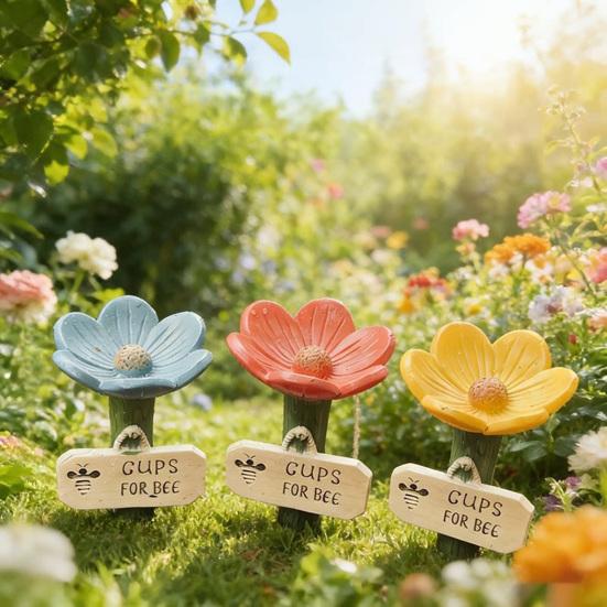 Bienen-Trinkstation Blumenförmiger Einsatz Trinkbecher Schmetterlinge Bienen Wasserspender Outdoor Dekoration Bestäuber-Tränke für Garten Balkon