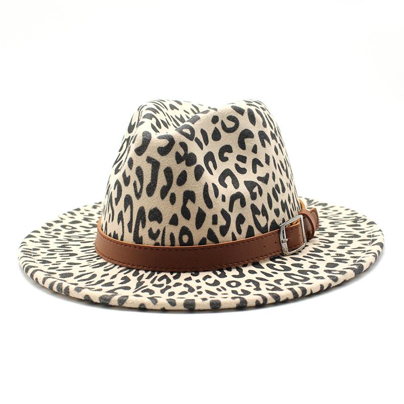 Men'S And Women'S Leopard Print Woolen Top Hat Jazz Hat Felt Hat