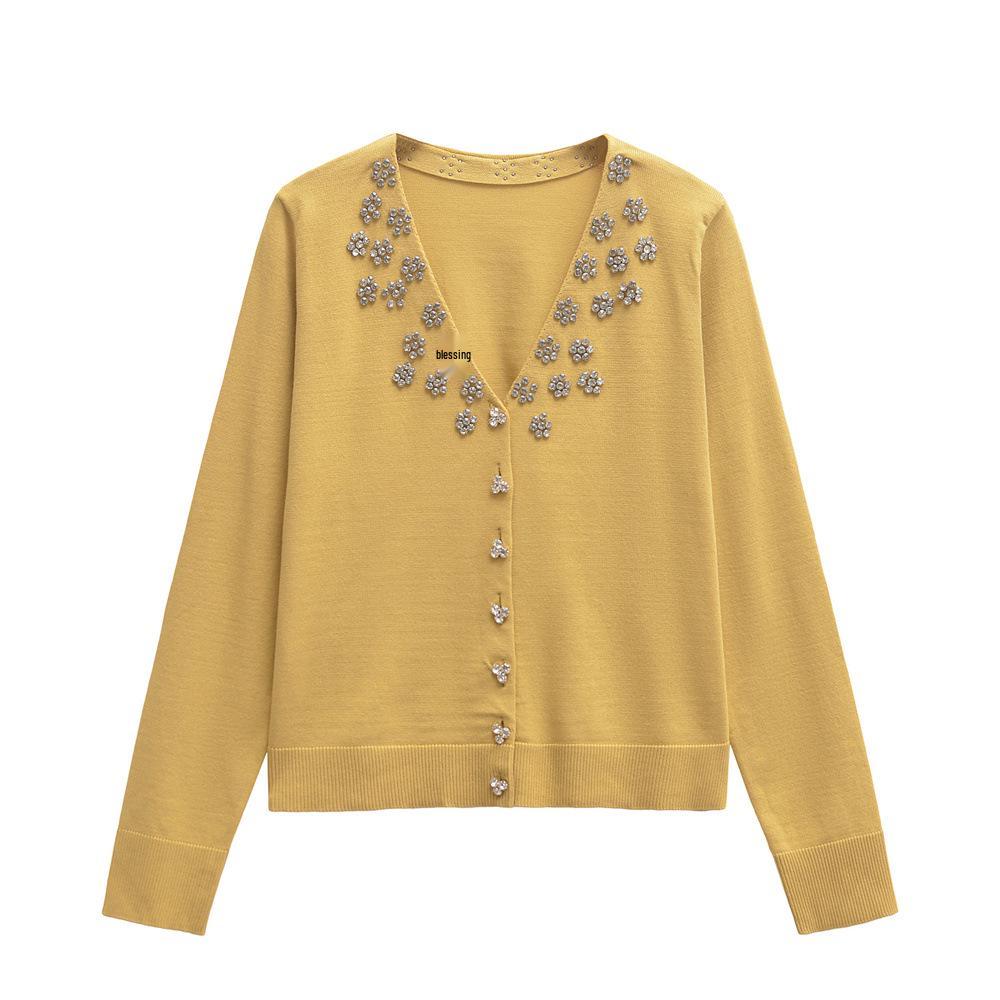 

PB&ZA Women s 2024 Autumn/Winter V-Neck Beaded Knit Top Small